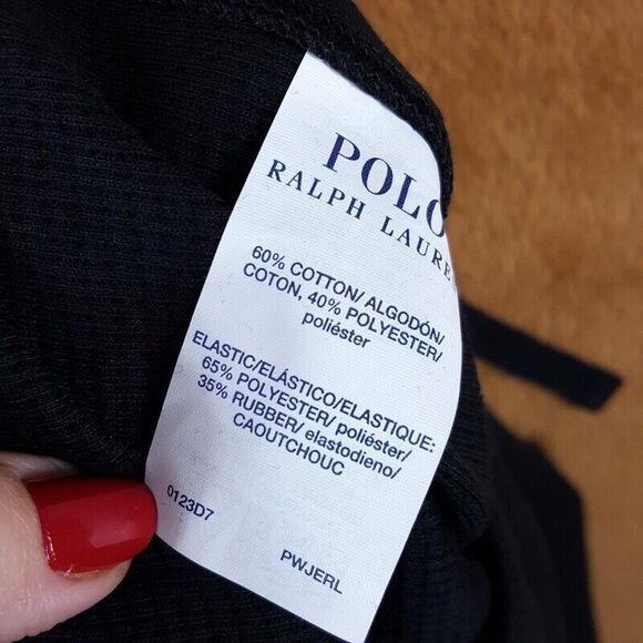 POLO RALPH LAUREN Pants Mens Small Black Drawstring Jogger Waffle Thermal Logo - Picture 6 of 10